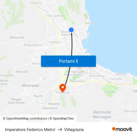 Imperatore Federico Metro' to Villagrazia map