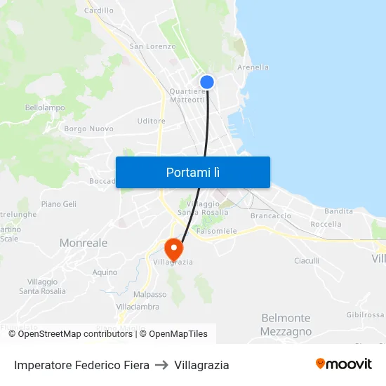 Imperatore Federico Fiera to Villagrazia map
