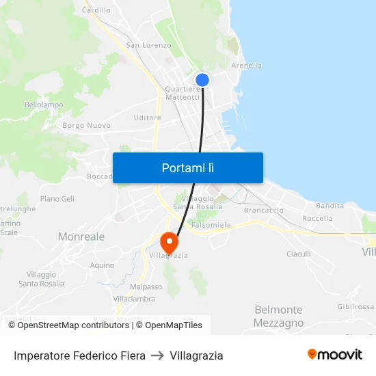 Imperatore Federico Fiera to Villagrazia map
