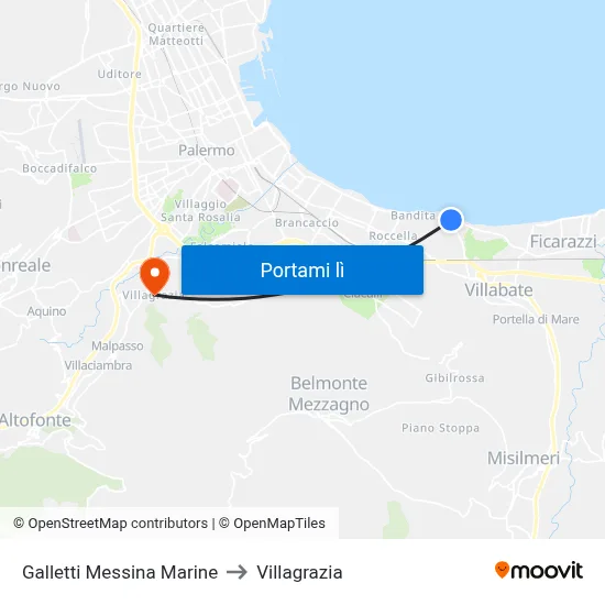 Galletti Messina Marine to Villagrazia map