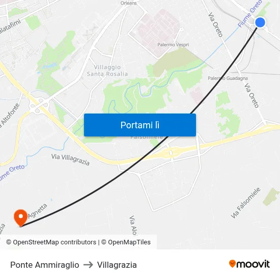 Ponte Ammiraglio to Villagrazia map