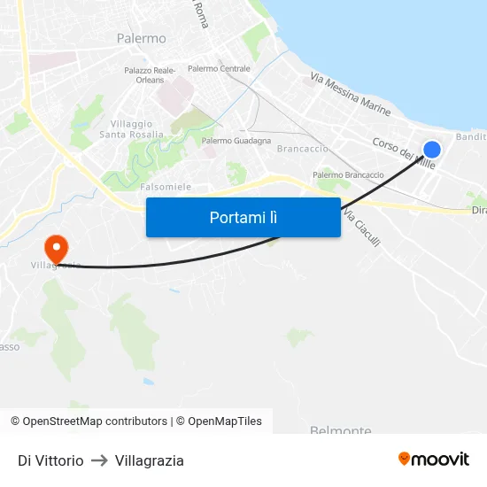 Di Vittorio to Villagrazia map