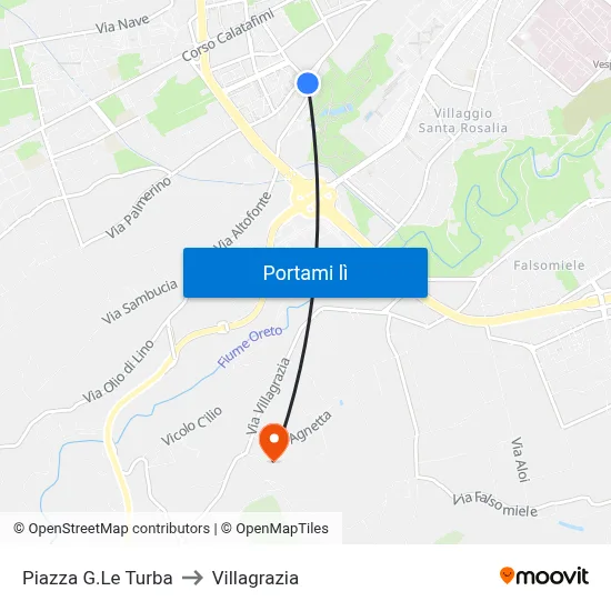 Piazza G.Le Turba to Villagrazia map