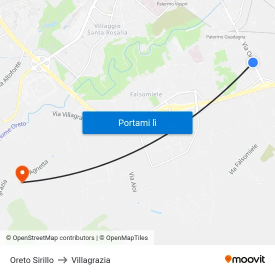 Oreto Sirillo to Villagrazia map