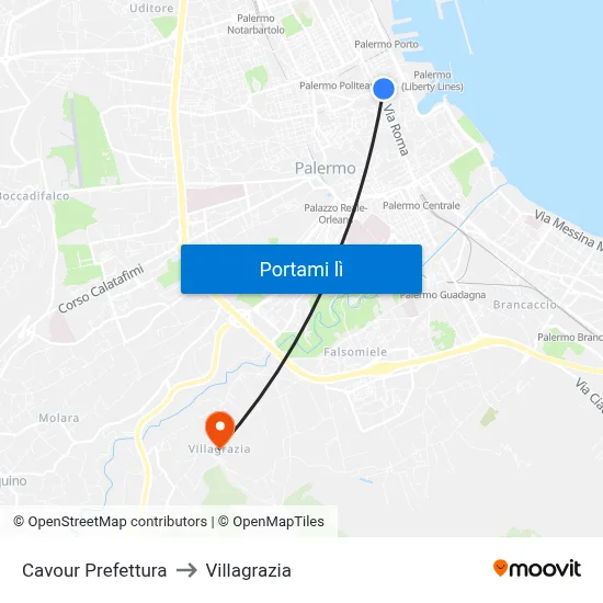 Cavour Prefettura to Villagrazia map
