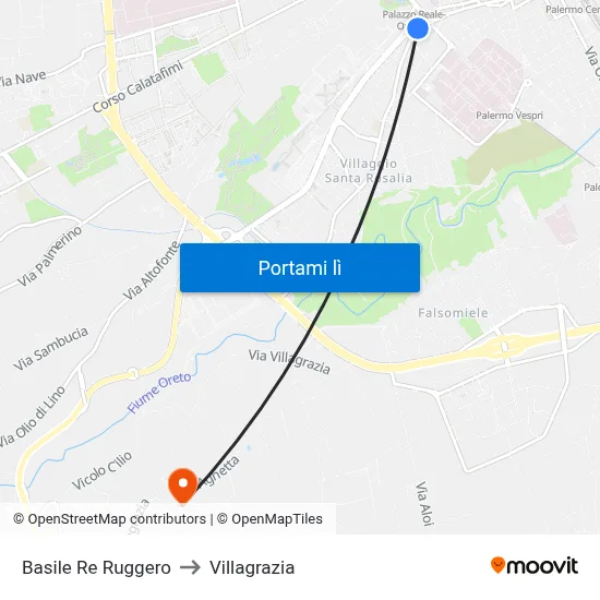 Basile Re Ruggero to Villagrazia map
