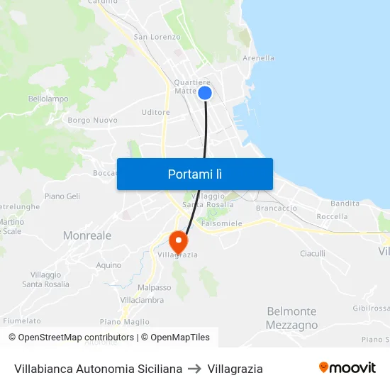 Villabianca Autonomia Siciliana to Villagrazia map