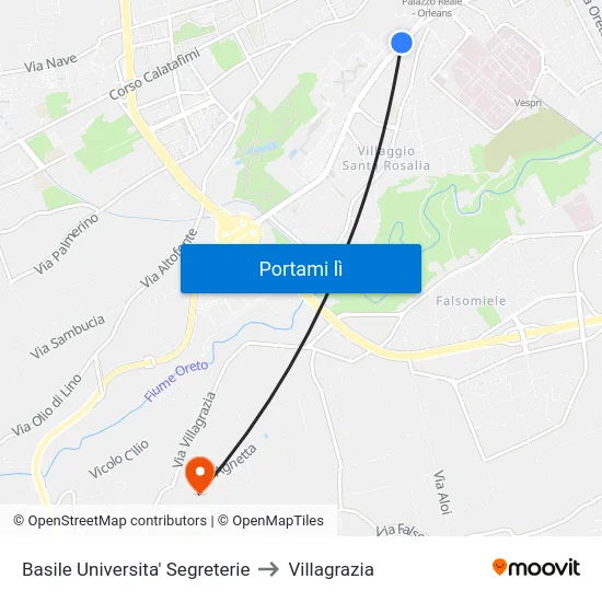Basile Universita' Segreterie to Villagrazia map