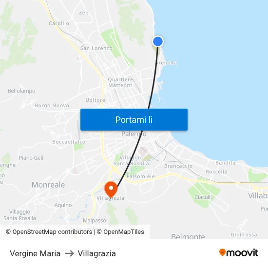 Vergine Maria to Villagrazia map