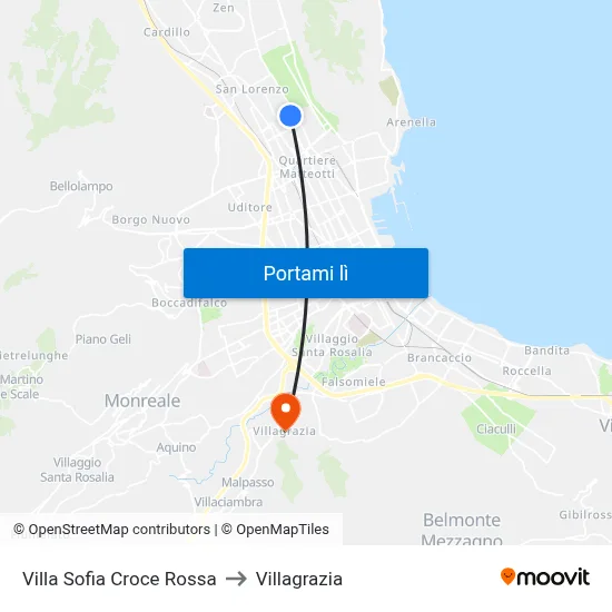 Villa Sofia Croce Rossa to Villagrazia map