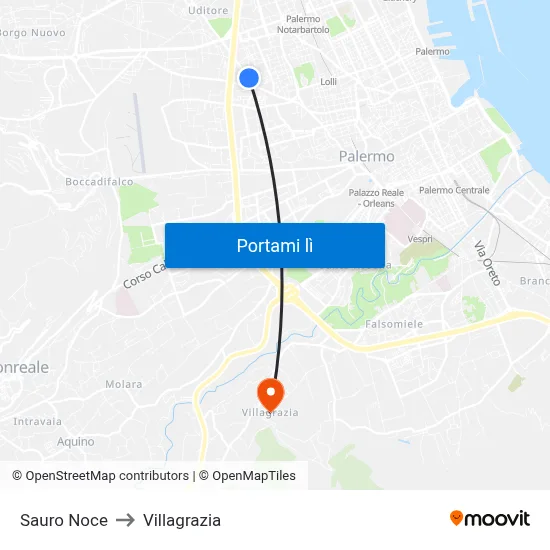 Sauro Noce to Villagrazia map