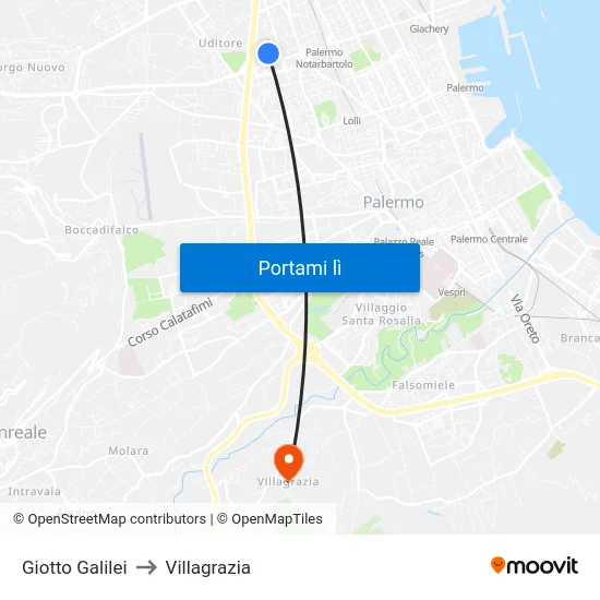 Giotto Galilei to Villagrazia map