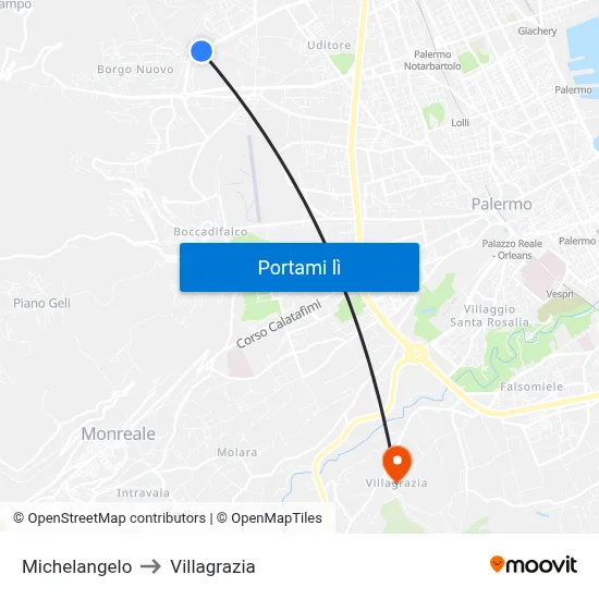 Michelangelo to Villagrazia map