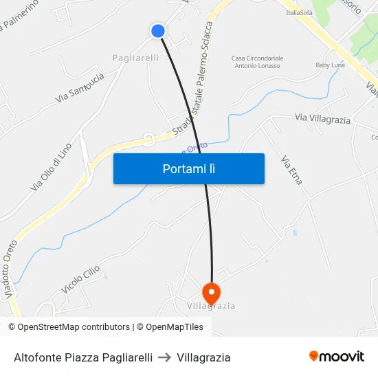 Altofonte Piazza Pagliarelli to Villagrazia map