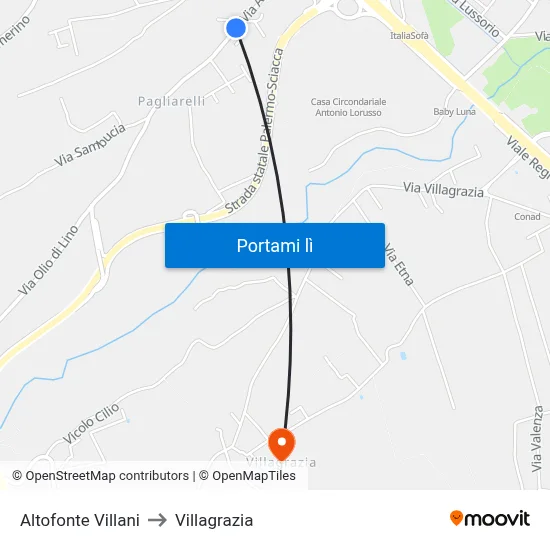 Altofonte Villani to Villagrazia map