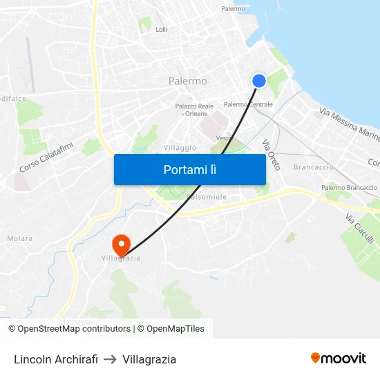 Lincoln Archirafi to Villagrazia map
