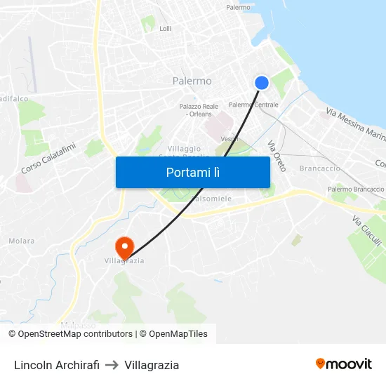 Lincoln Archirafi to Villagrazia map