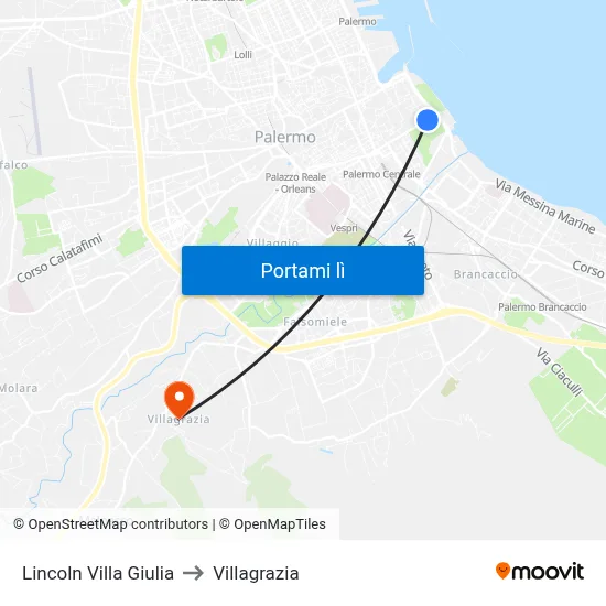 Lincoln Villa Giulia to Villagrazia map