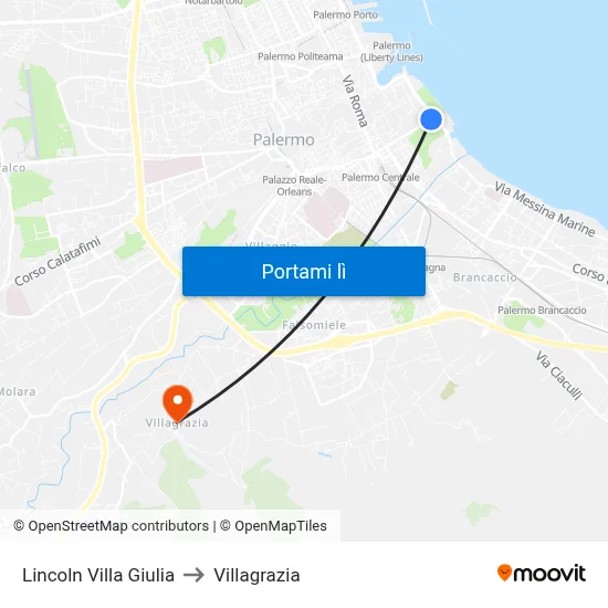 Lincoln Villa Giulia to Villagrazia map