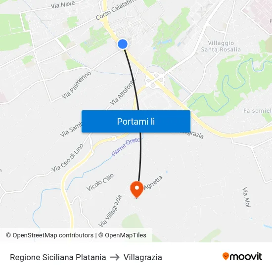 Regione Siciliana Platania to Villagrazia map