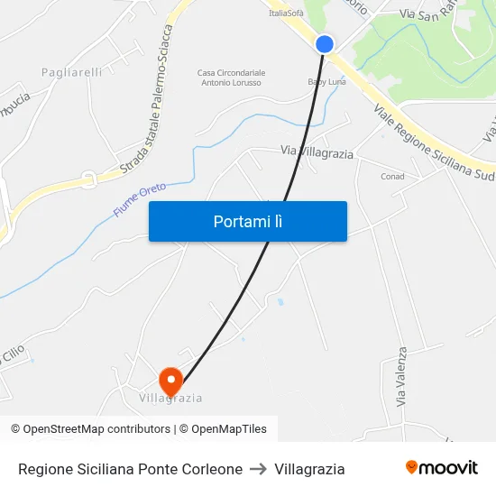 Regione Siciliana Ponte Corleone to Villagrazia map