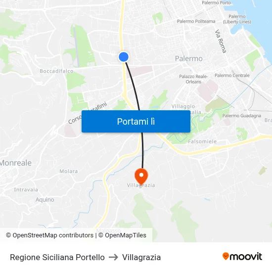 Regione Siciliana Portello to Villagrazia map