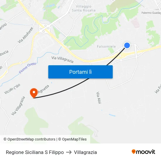 Regione Siciliana S Filippo to Villagrazia map