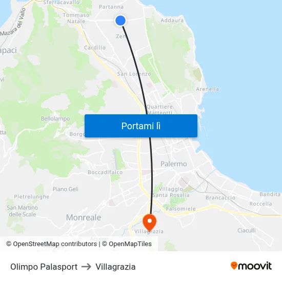 Olimpo Palasport to Villagrazia map