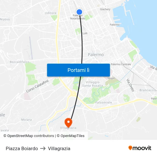 Piazza Boiardo to Villagrazia map