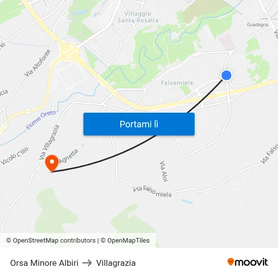 Orsa Minore Albiri to Villagrazia map