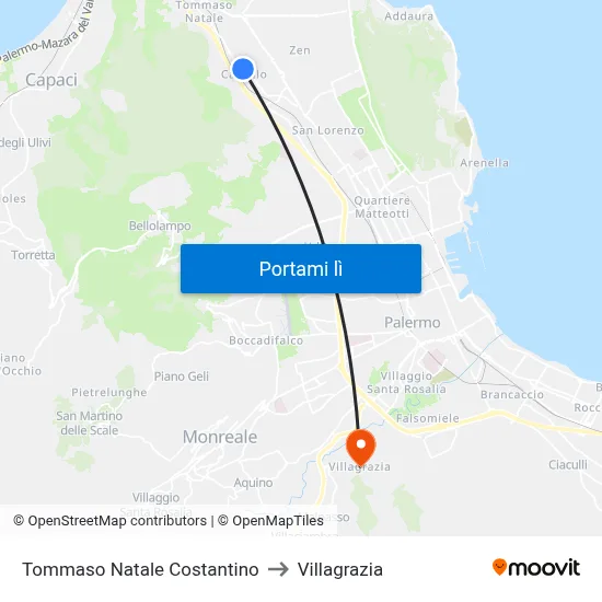 Tommaso Natale Costantino to Villagrazia map