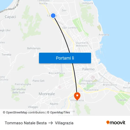Tommaso Natale Besta to Villagrazia map