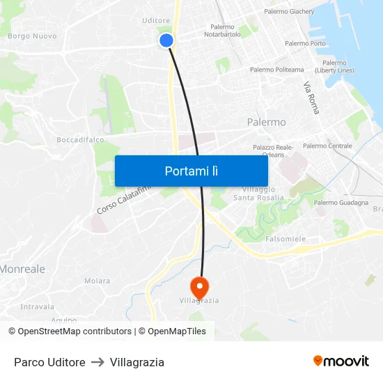 Parco Uditore to Villagrazia map