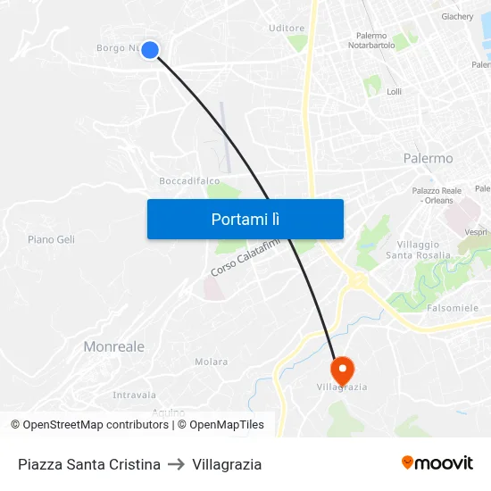 Piazza Santa Cristina to Villagrazia map