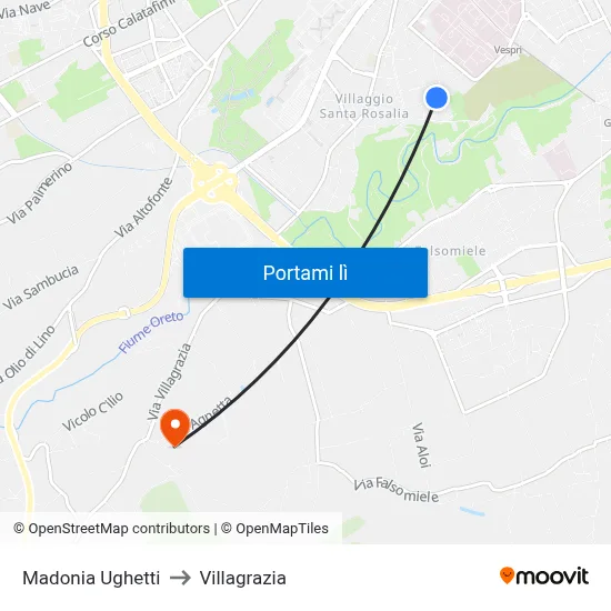 Madonia Ughetti to Villagrazia map