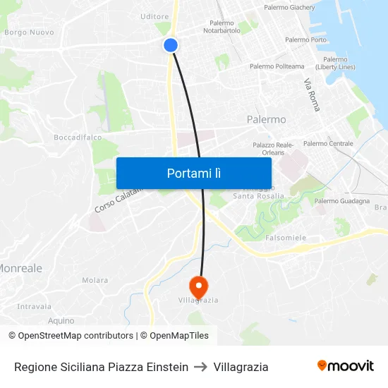 Regione Siciliana Piazza Einstein to Villagrazia map
