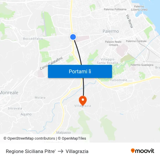 Regione Siciliana Pitre' to Villagrazia map
