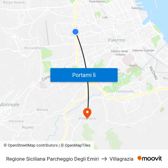 Regione Siciliana Parcheggio Degli Emiri to Villagrazia map