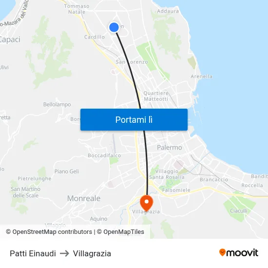 Patti Einaudi to Villagrazia map