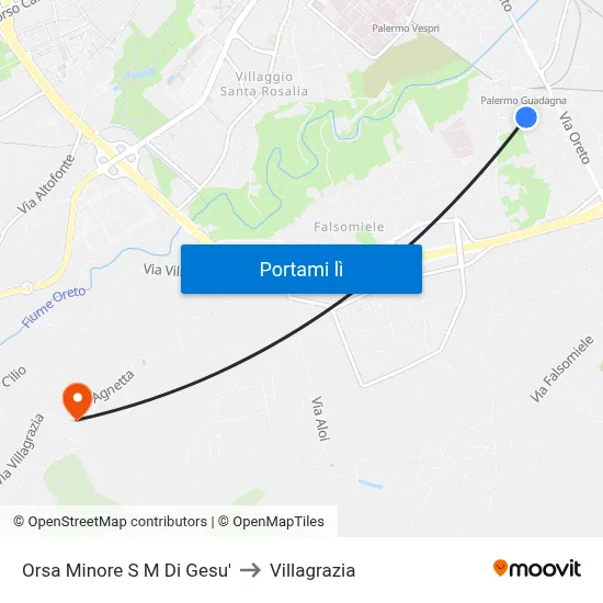 Orsa Minore S M Di Gesu' to Villagrazia map