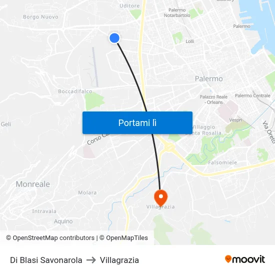 Di Blasi Savonarola to Villagrazia map
