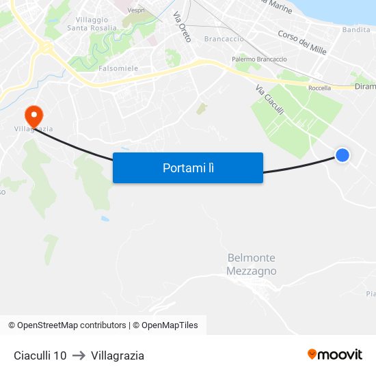 Ciaculli 10 to Villagrazia map