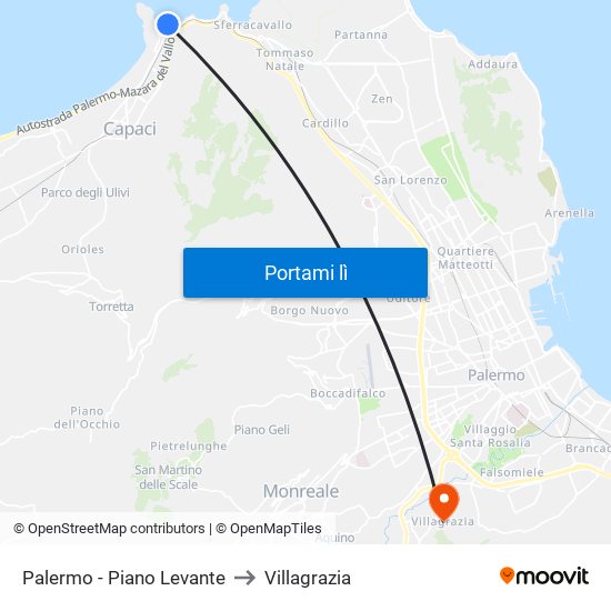 Palermo - Piano Levante to Villagrazia map