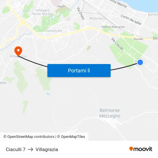 Ciaculli 7 to Villagrazia map