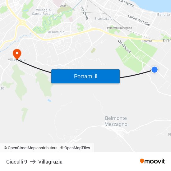 Ciaculli 9 to Villagrazia map