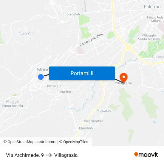 Piazza Inghileri to Villagrazia map