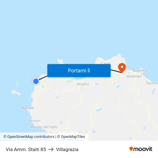 Via Amm. Staiti 85 to Villagrazia map