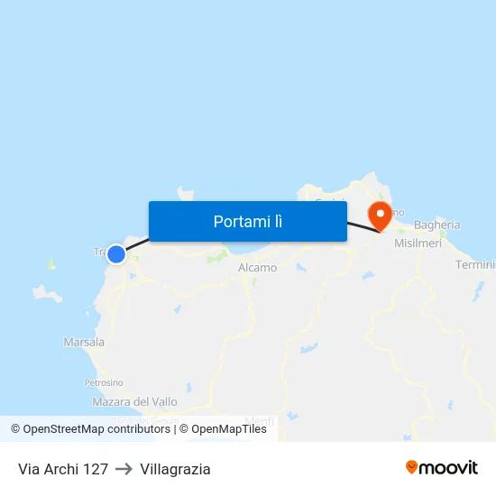 Via Archi 127 to Villagrazia map