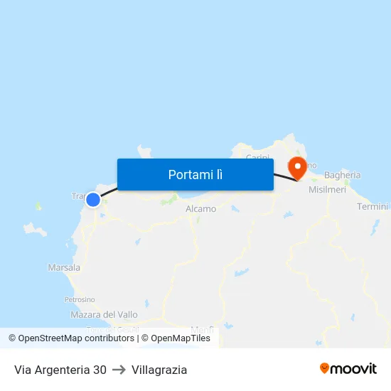 Via Argenteria 30 to Villagrazia map