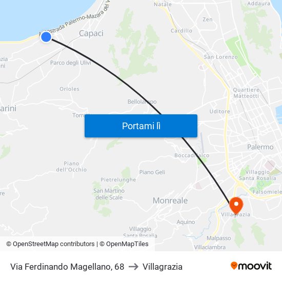 Via Ferdinando Magellano, 68 to Villagrazia map